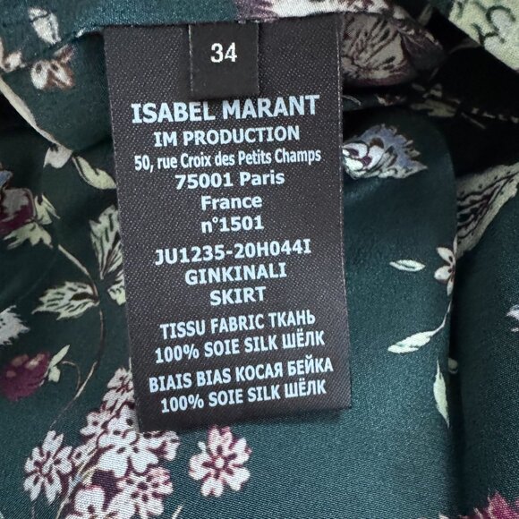 NWT Isabel Marant Green Floral print "Ginkinali" Skirt, Size 34. Fits like XXS - Picture 9 of 11
